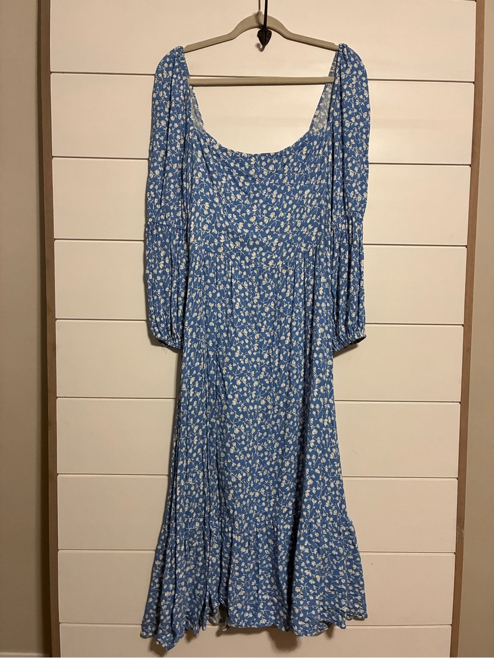 Reformation Mica ES Floral Marie Square Neck Midi Dress Blue Size 12 - Picture 7 of 14